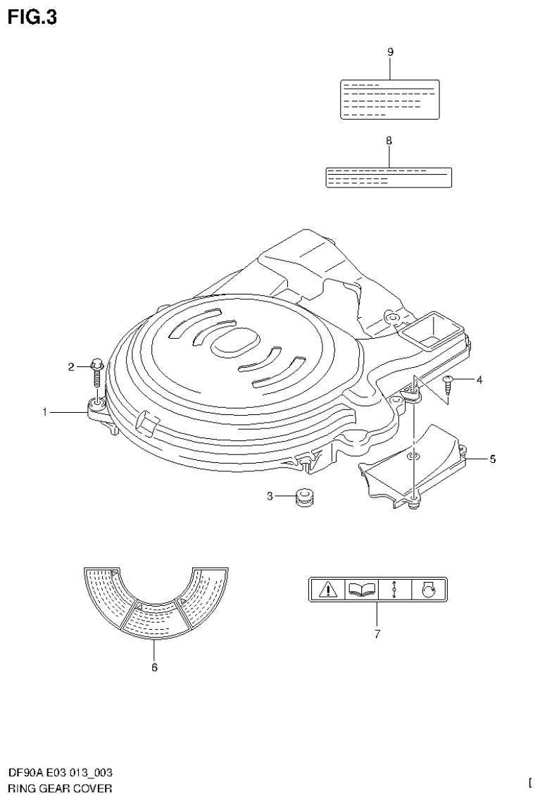 Suzuki DF80A, DF90A RING GEAR COVER parts diagram